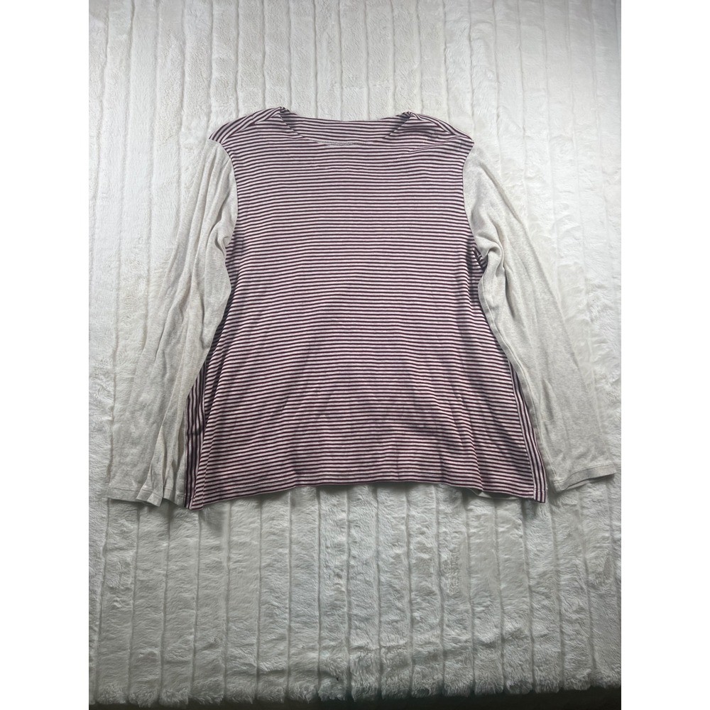 J.Jill‎ Perfect Pima Striped A-Line Top Petite Medium Burgundy Long Sleeve